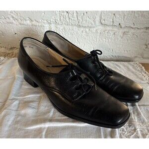 Vintage Trotters Lizzie Oxford Shoes Womens Size 8.5 N Black Leather 1.5" Heel